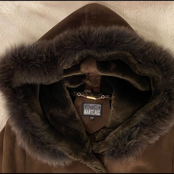 MANTEAUX Long Collar Hood Brown Coat - Picture 4 of 11